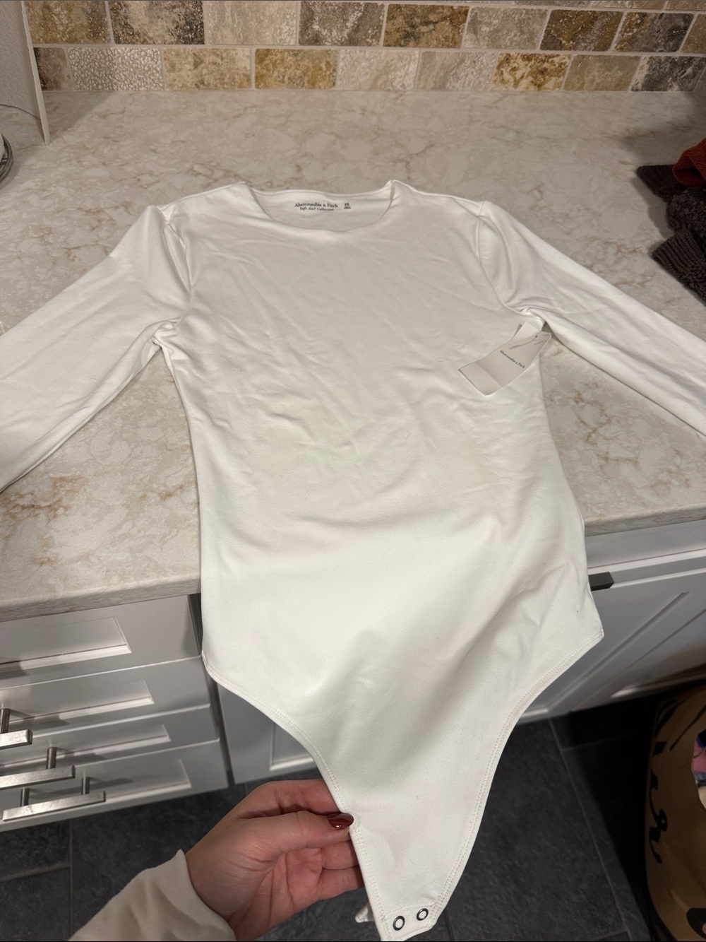 Abercrombie & Fitch White Long-Sleeve Snap Bodysuit